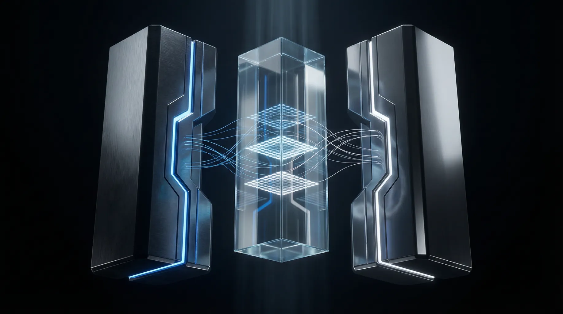 Abstract 3D illustration representing data integration between systems