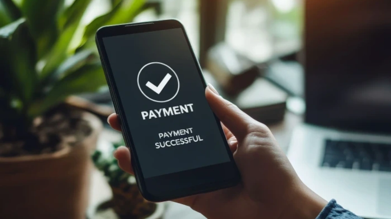 Phone screen showing confirmation of a successfully completed payment