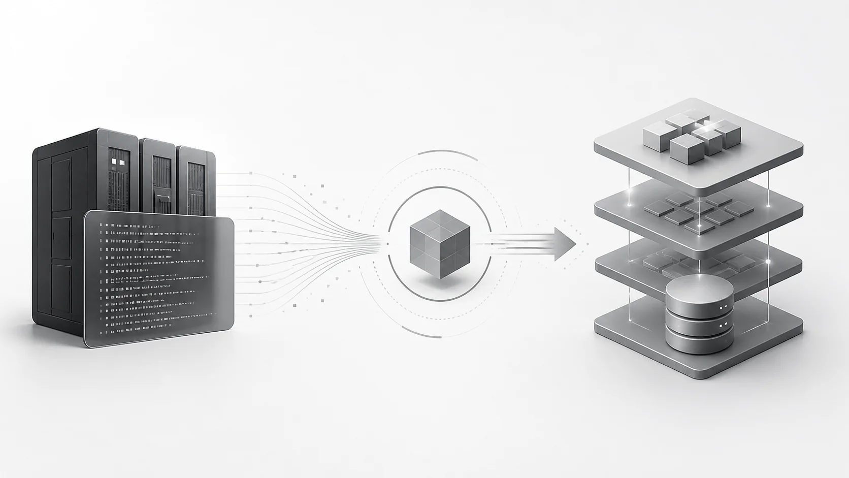 3D illustration representing the migration of a legacy system to a modern architecture