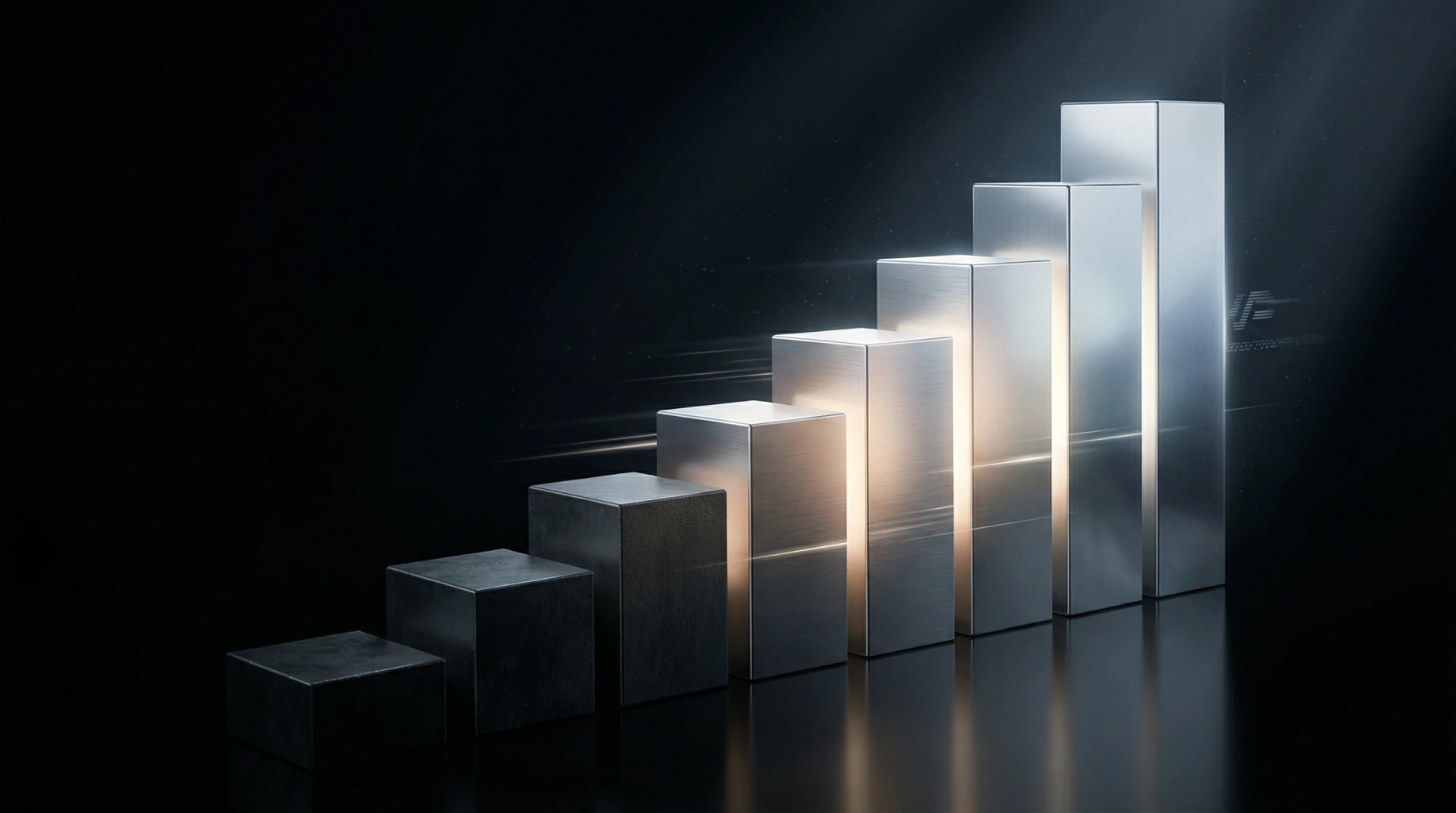 3D illustration of rising bars representing the company's growth and competitiveness