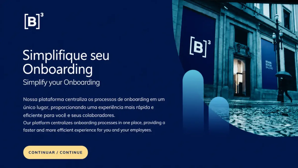Plataforma digital de onboarding de B3 en uso