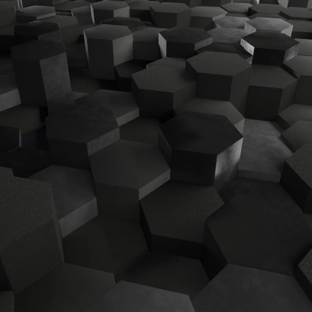 Abstract 3D pattern of hexagons, representing the connected structure of the factories